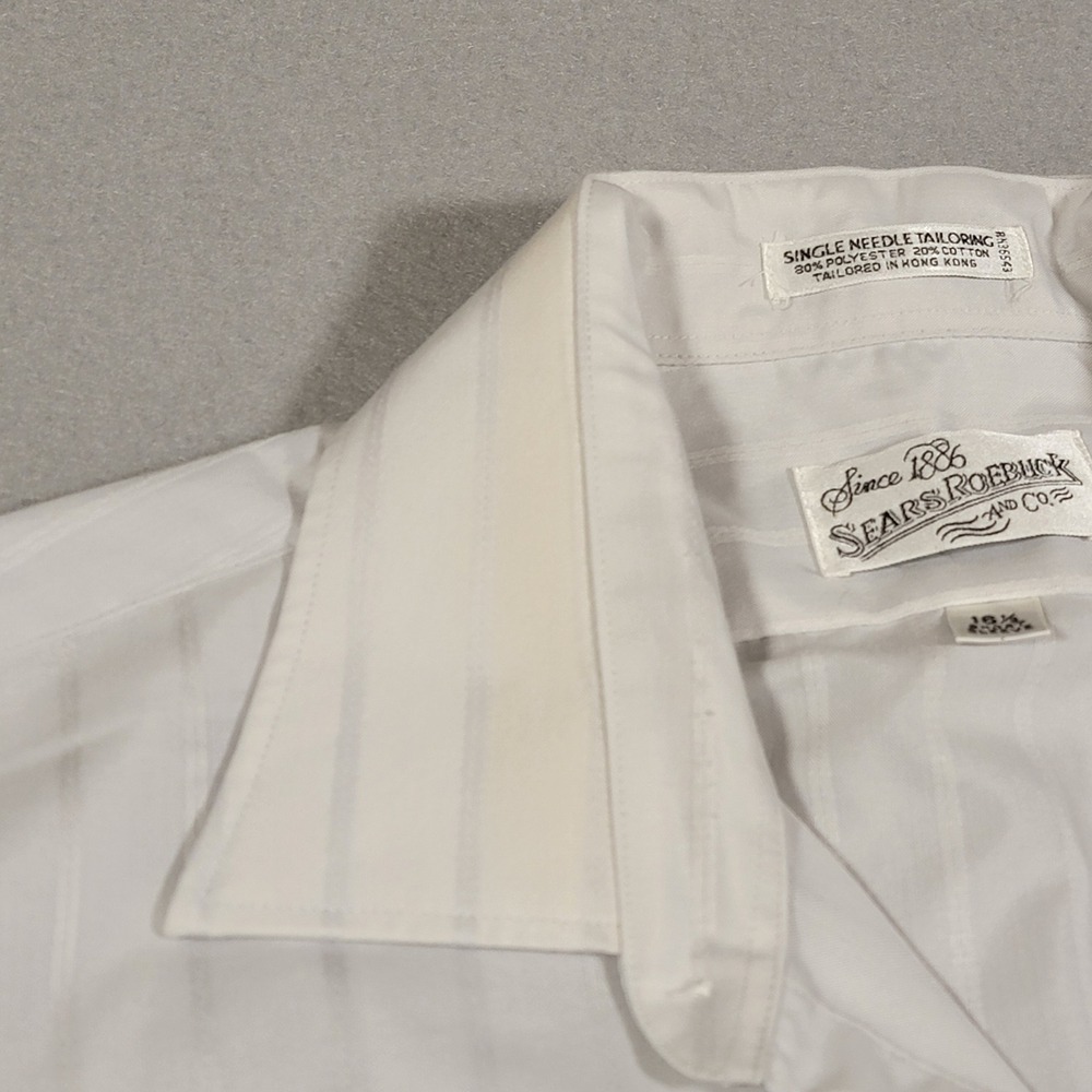 VTG Sears Roebuck & Co.‎ Mens Shirt Short Sleeve White Striped Button Up Large - Picture 5 of 9